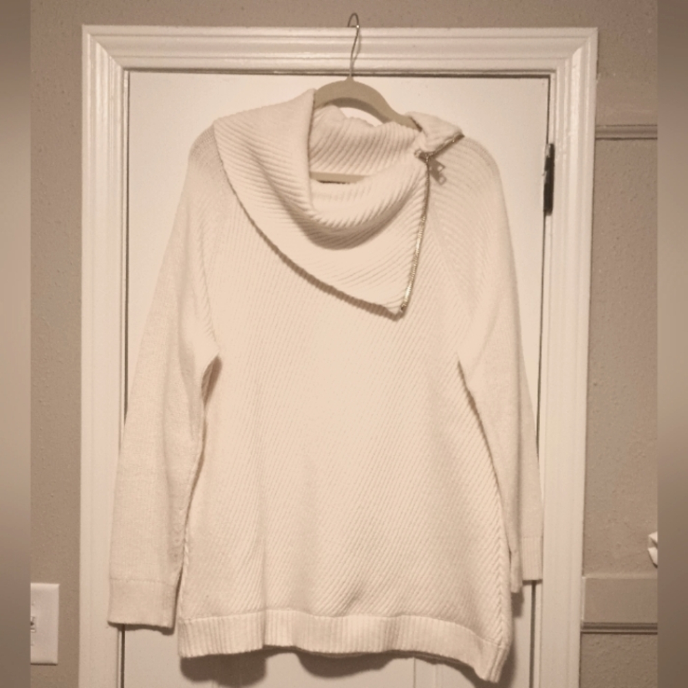 Talbot's cream thick cotton blend sweater asymmetrical cowl